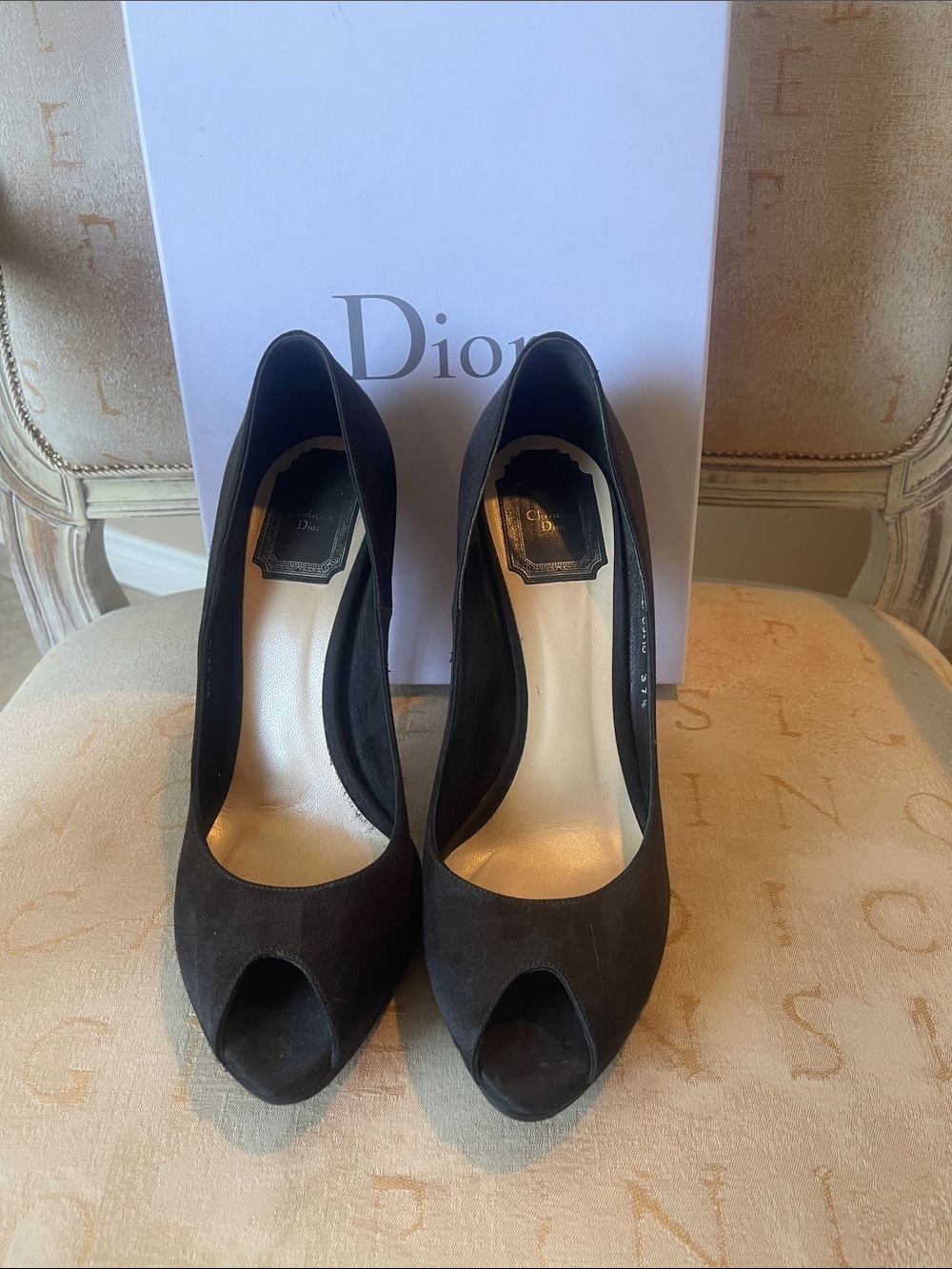 Dior Black Satin Peep-Toe Pumps